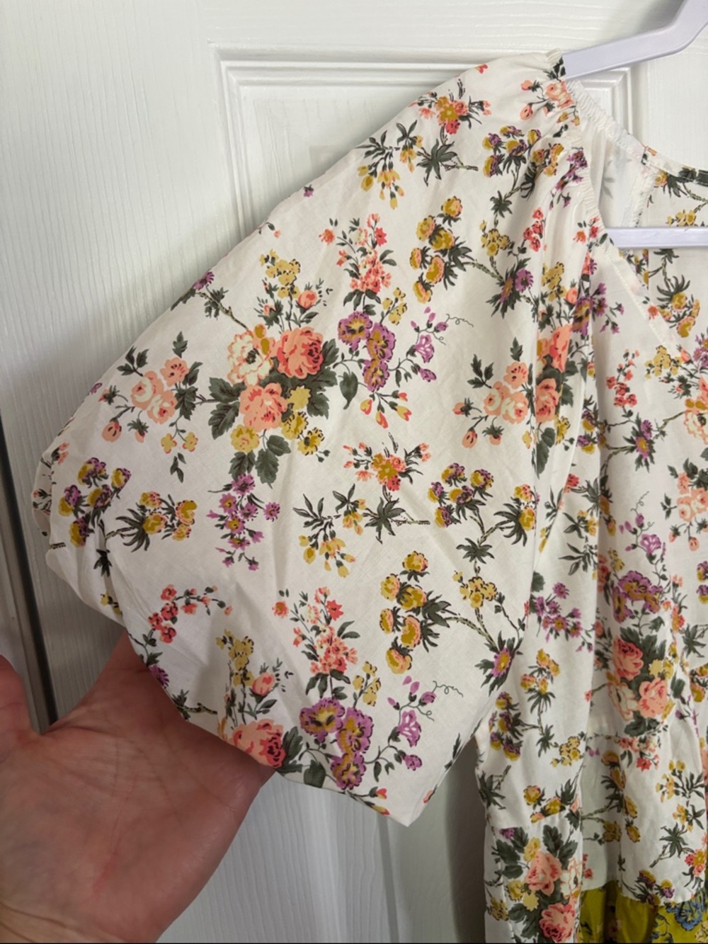 entro Floral Tiered Mini Dress in White, Olive, and Blue - Picture 3 of 11